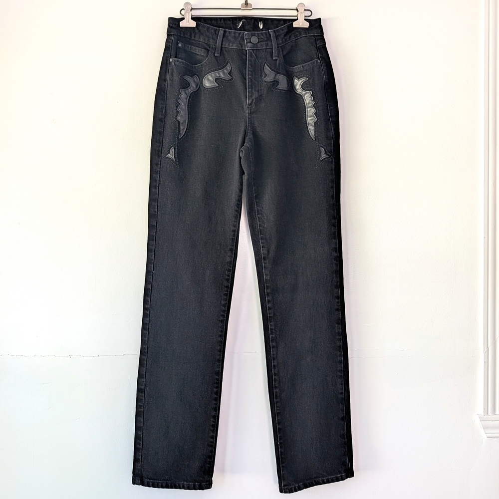 GUESS Amaya Straight Black Jeans +Flame Appliqué | Y2K Grunge Streetwear~Size 27